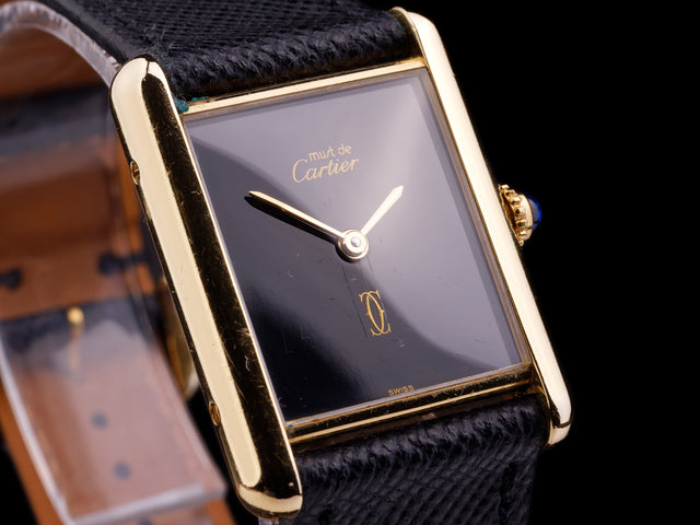 Cartier Must de Paris Tank Silver Gold-Plated Full Set 1990