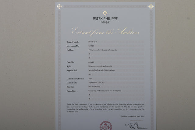 Patek Philippe Art Deco Archive Extract 1937